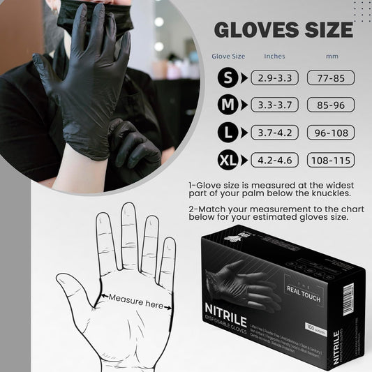 The Real Touch Black Nitrile Multi-Purpose Disposable Gloves, Powder Free, Disposable