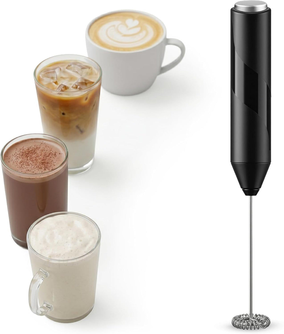 Wolf Power Handheld Milk Frother, Stainless Steel Electric Whisk Coffee Frother, Battery Operated, Portable Foam Maker for Latte, Cappuccino, Matcha, Hot Chocolate & Shakes