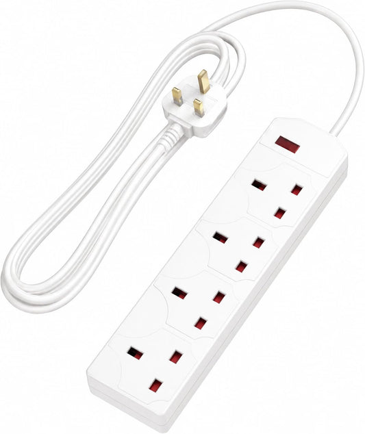 Mr.DIY 4 Way Extension Lead, 2 Metre Power Cable, 13A Fused UK Plug, Surge Protected Extension Lead with Advanced Safety Protection, Wall Mountable Power Strip for Home & Office Use