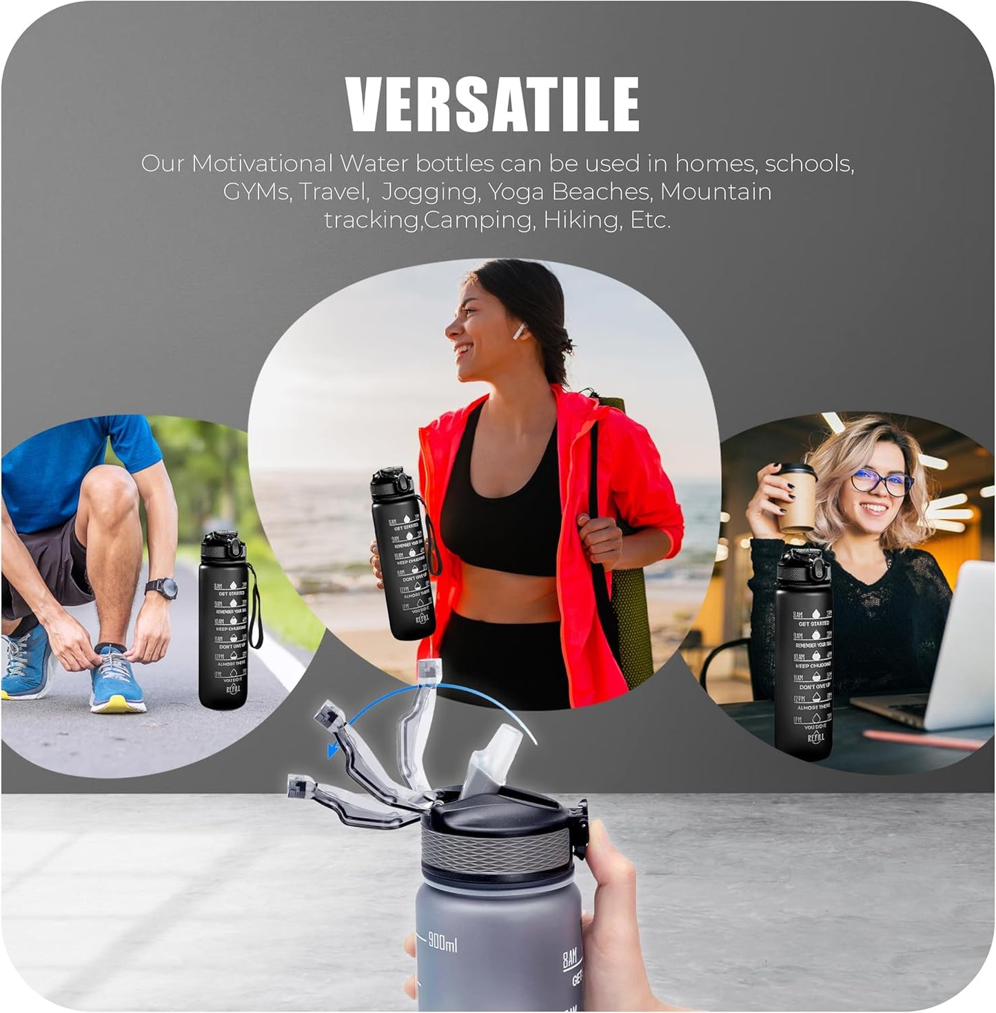 Roe Tenpo Sports Water Bottle with Straw and Time Marking, and 32OZ Capacity