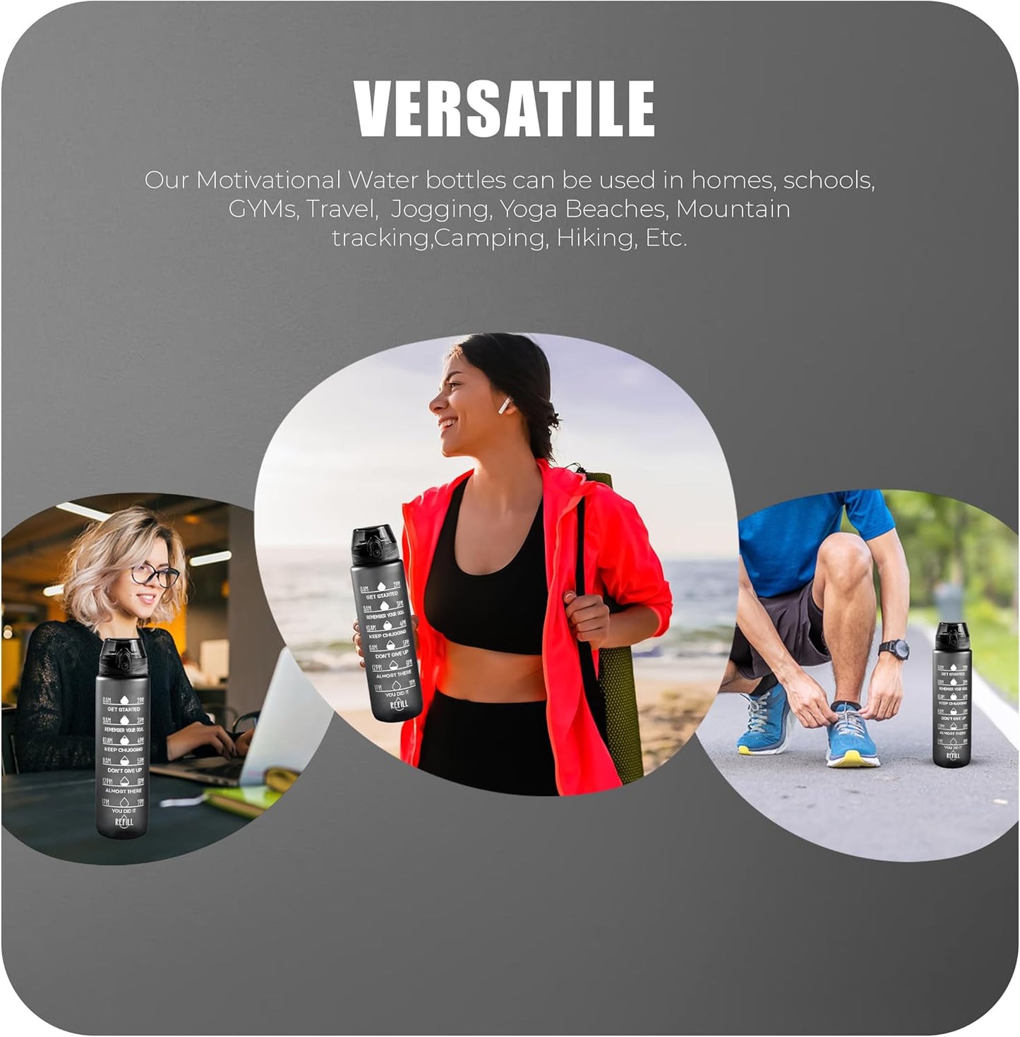 Roe Tenpo Water Bottle 1L, Sports Water Bottle with Time Markings