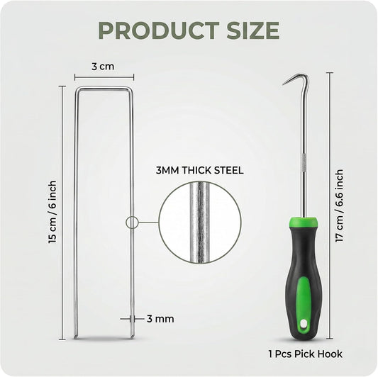 Roe Tenpo Weed Membrane Pegs, 15 cm, U-Shaped Heavy-Duty Sharp Beveled Ends Garden Stakes for Camping, Weed Control Membrane, Artificial Grass, Netting & Landscape Fabric (50 Pack)
