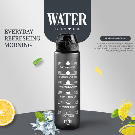 Active 100 Water Bottle 1L, Sports Water Bottle with Time Markings
