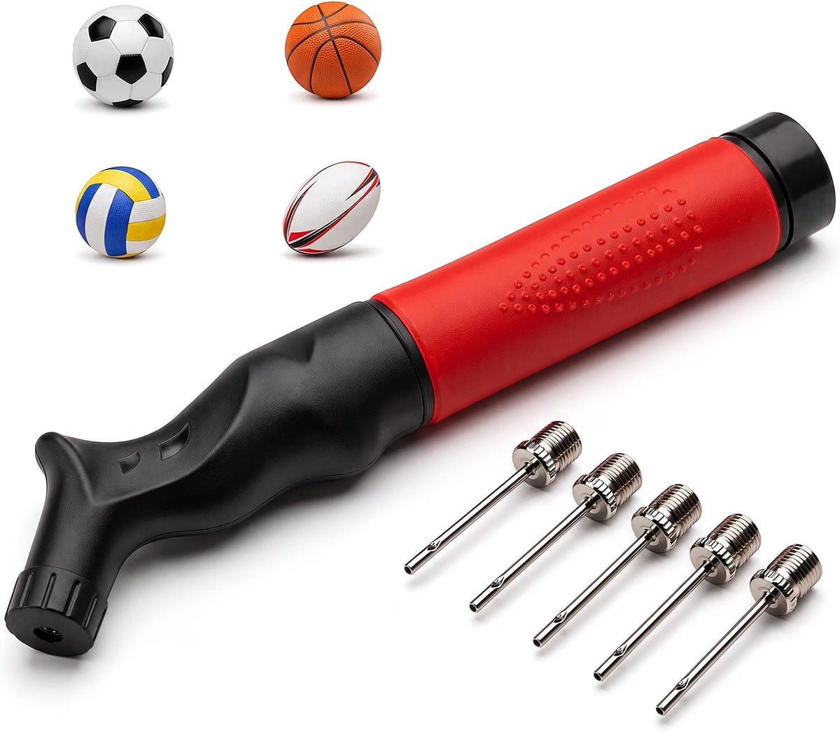 Scott 11 Sports Ball Pump with 5 Needles, Fast Push & Pull Inflator, Lightweight Hand Pump for Football, Basketball, Volleyball, Rugby & Other Inflatable Sports Balls