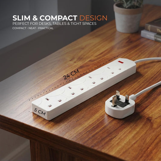 Wolf Power 4 Way Extension Lead, 2 Metre Extension Cable with UK 3 Pin Plug, Multi Socket Power Strip, Wall Mountable, Suitable for Home, Office & Appliances