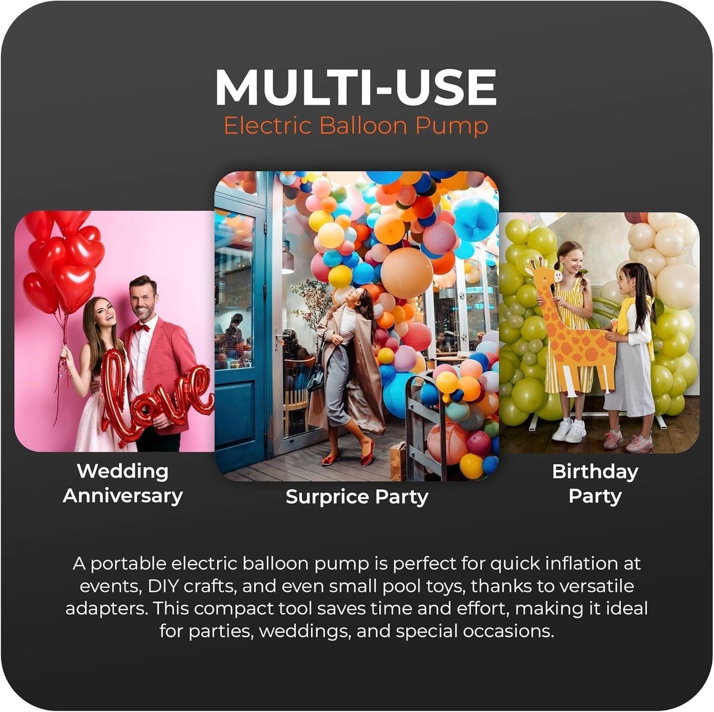 Roe Tenpo Electric Balloon Pump UK, Portable Dual Nozzle Balloon Inflator 220v-240v 600w