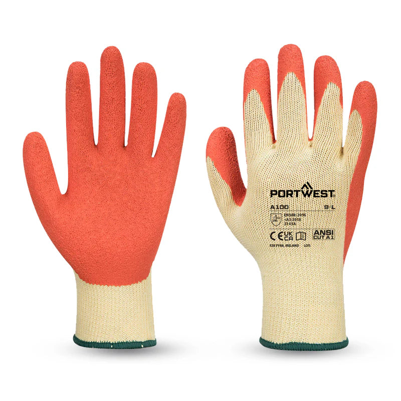 Portwest A100 Latex Orange Grip Gloves