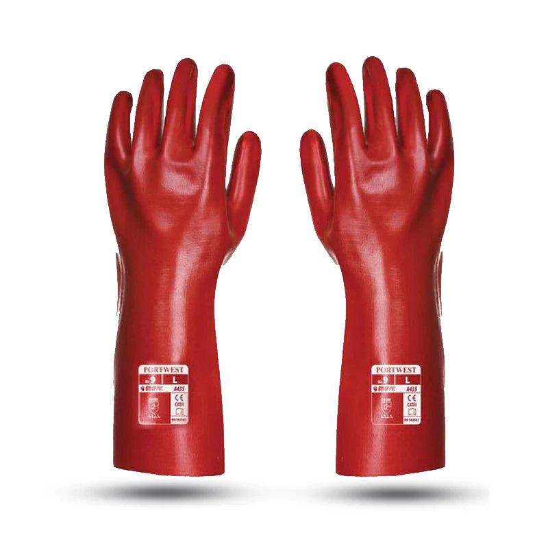 Portwest A435 14" (35cm) Red PVC Liquid Proof Gauntlet Gloves