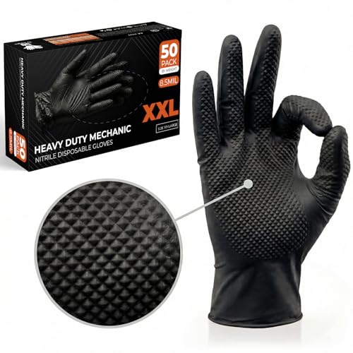 The Real Touch Nitrile Gloves, Count, Heavy-Duty Disposable Mechanic Gloves, Diamond Textured, Latex & Powder-Free, Non-Slip, Extra Thick, Ideal for Automotive, Industrial Tasks