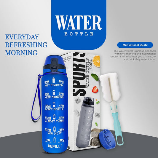 Active 100 Water Bottle 1L, Sports Water Bottle with Time Markings