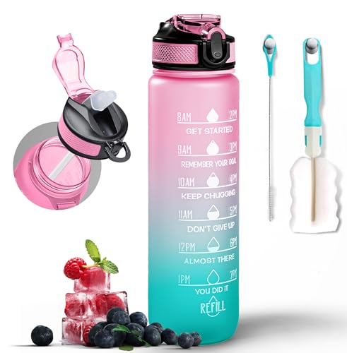 Active 100 Sports Water Bottle with Straw and Time Marking, and 1LCapacity
