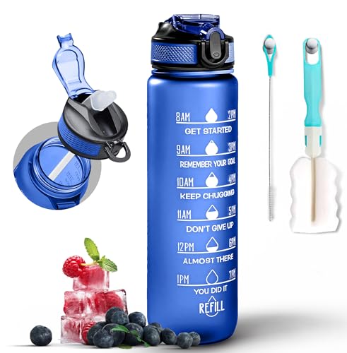 Active 100 Sports Water Bottle with Straw and Time Marking, and 1LCapacity