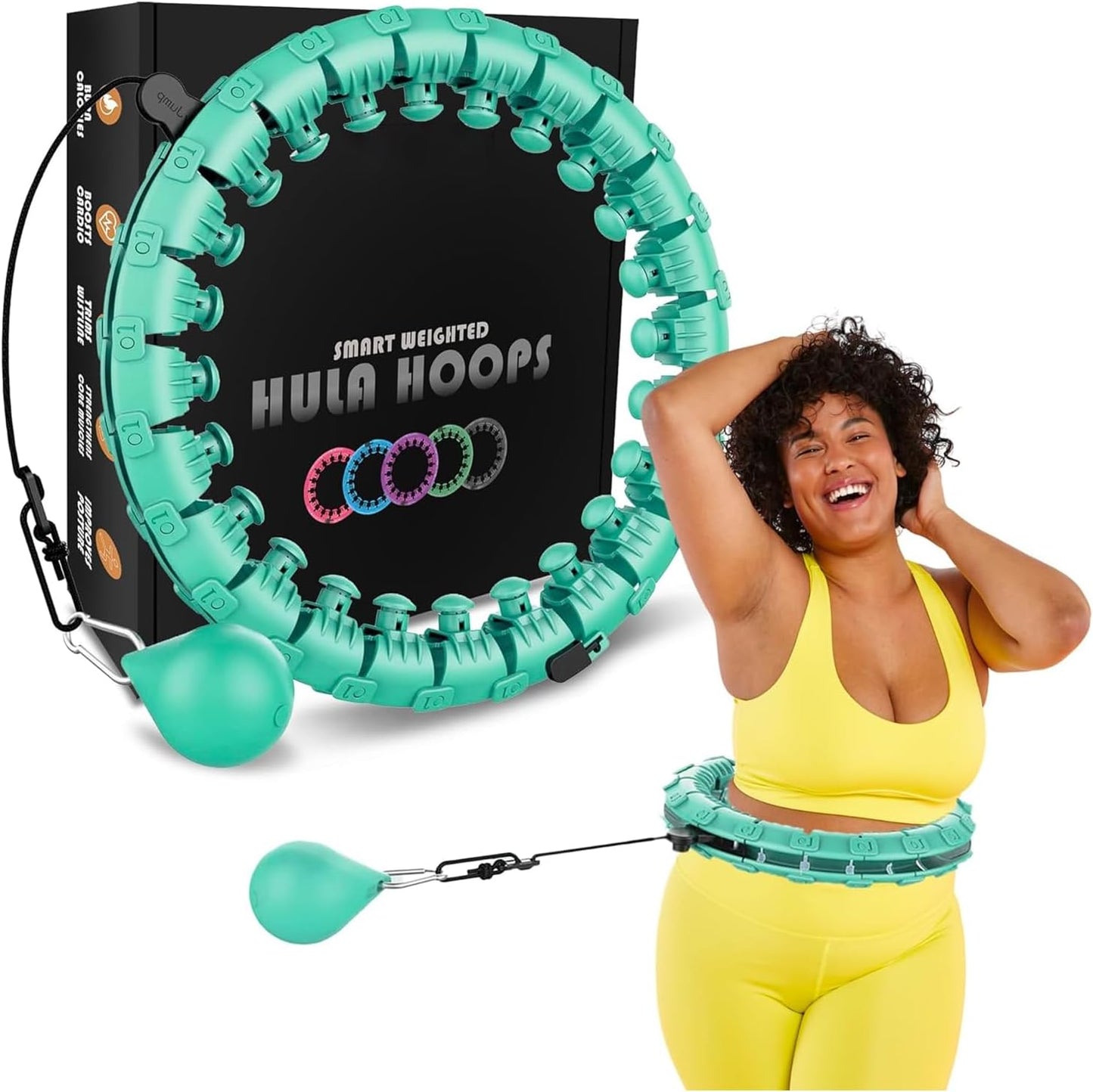 Active 100 Weighted Hula Hoop Circle 24 Detachable Fitness Ring with 360 Degree Auto-Spinning Ball