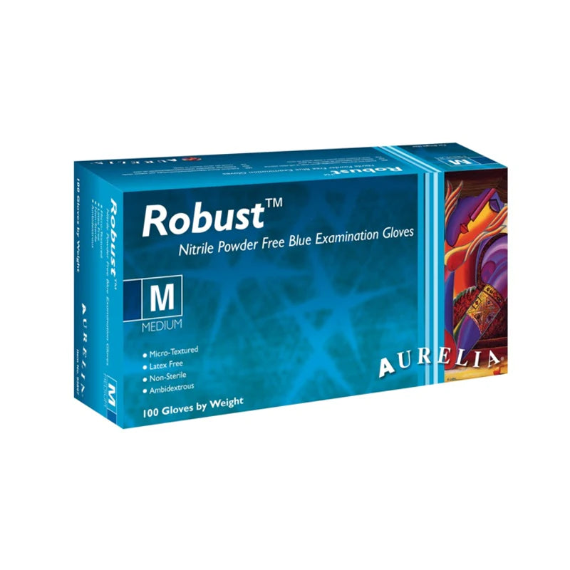 Aurelia Robust Powder Free Blue Nitrile Gloves- Pack of 100