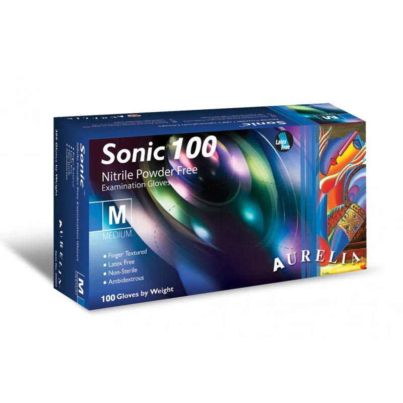 Aurelia Sonic 100 Powder Free Blue Nitrile Gloves- Pack of 100