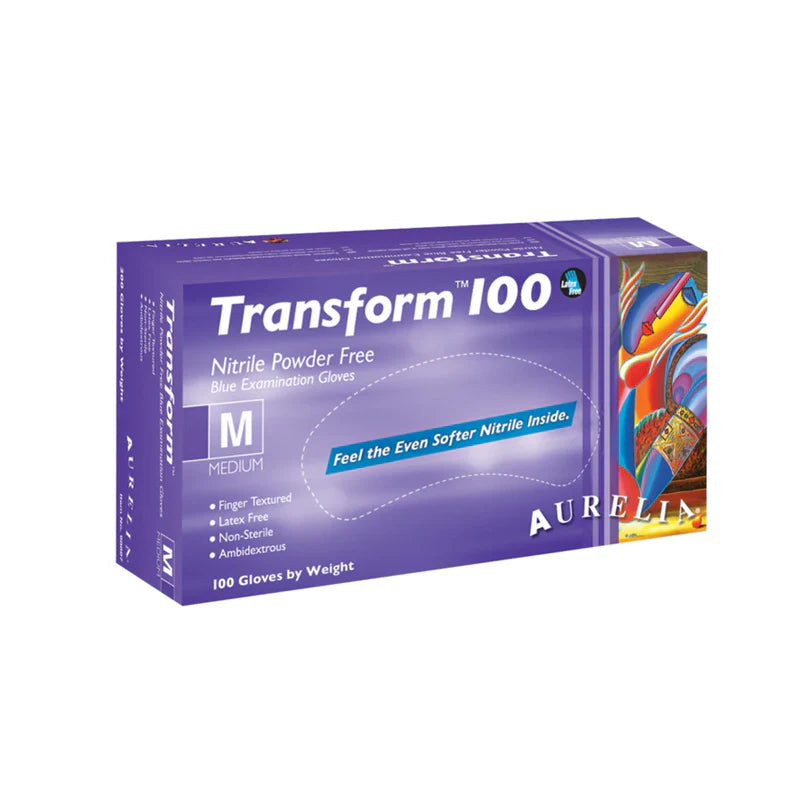 Aurelia Transform 100 Powder Free Blue Nitrile Gloves- Pack of 100