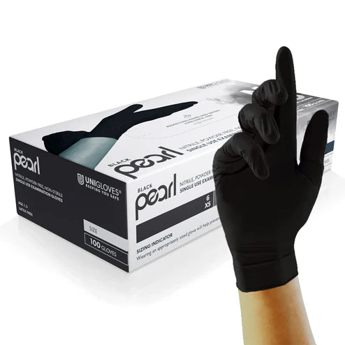 Uniglove Pearl PF Nitrile Gloves Black- Pack of 100
