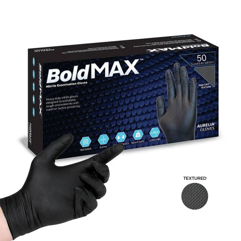 Aurelia Bold MAX Powder Free Black Nitrile Gloves- Pack of 50