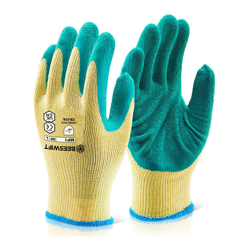 Beeswift MP1 Latex Palm Coated Work Gloves- Green