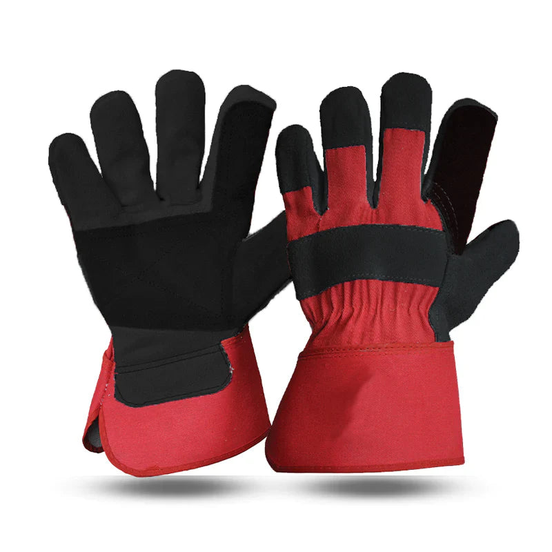 Heavy Duty Red & Black Leather Rigger Work Gloves