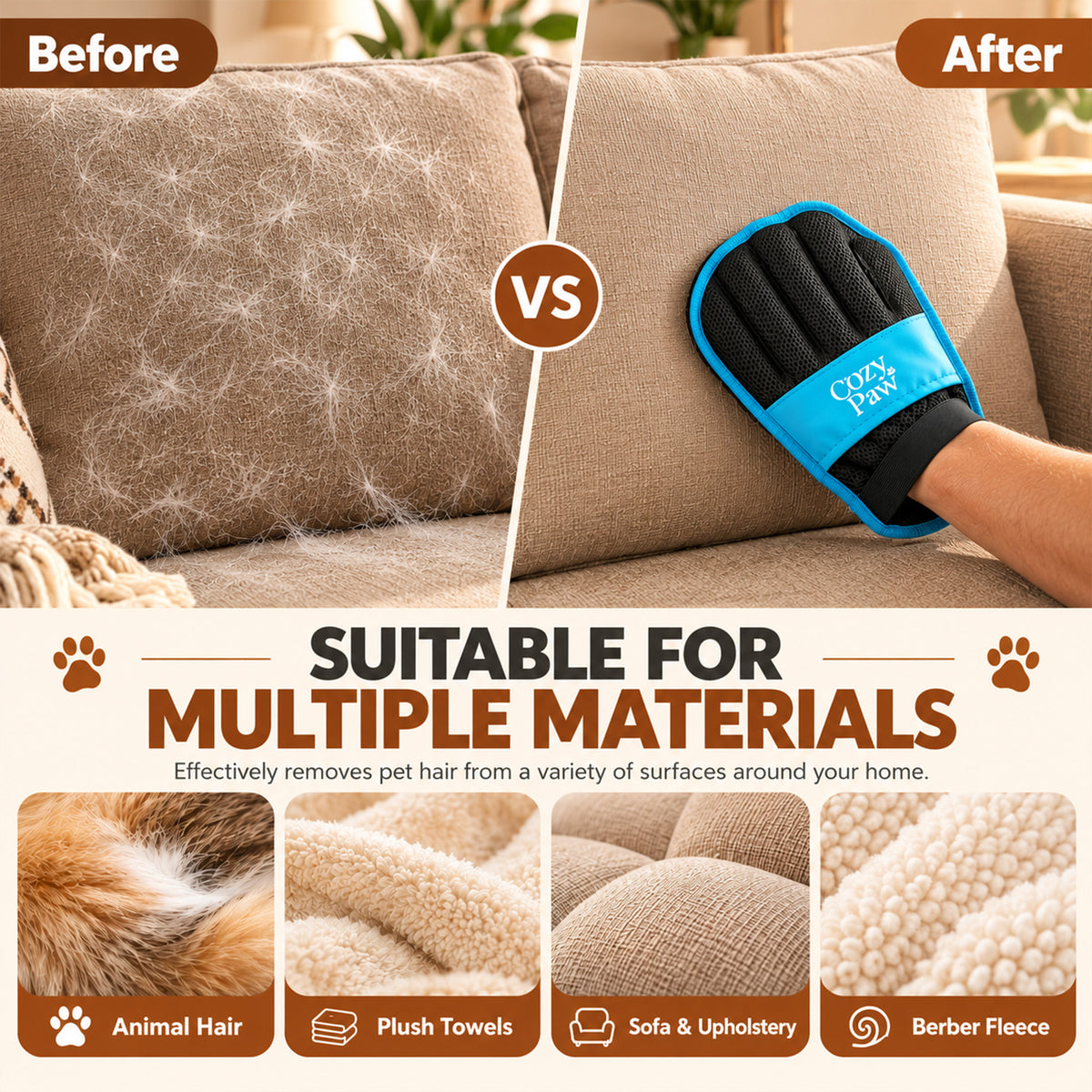 Pet Hair Removal Gloves, 2 Pack, 5 Finger Dog & Cat Grooming Glove Electrostatic Pet Hair Remover Glove, Double-Sided, Reusable & Washable, Ideal for Sofa, Carpet, Clothes & Car Seats