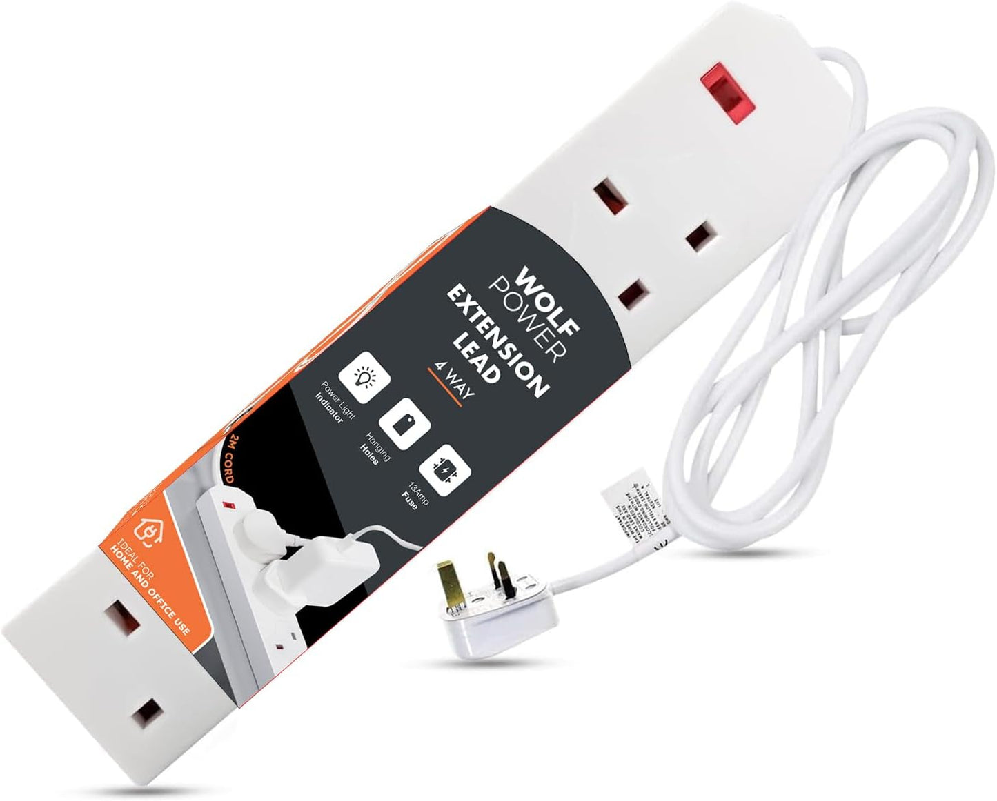 Wolf Power Heavy Duty Extension Lead UK Pin Plug and Cable, Multi Socket Mains Strip