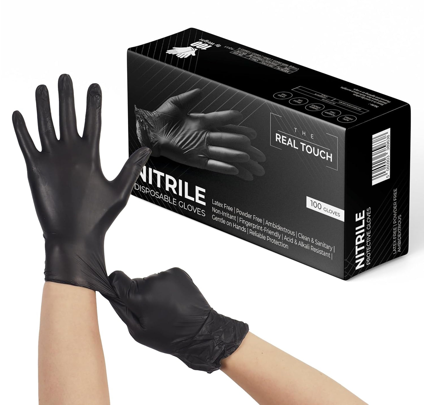 The Real Touch Black Nitrile Multi-Purpose Disposable Gloves, Powder Free, Disposable