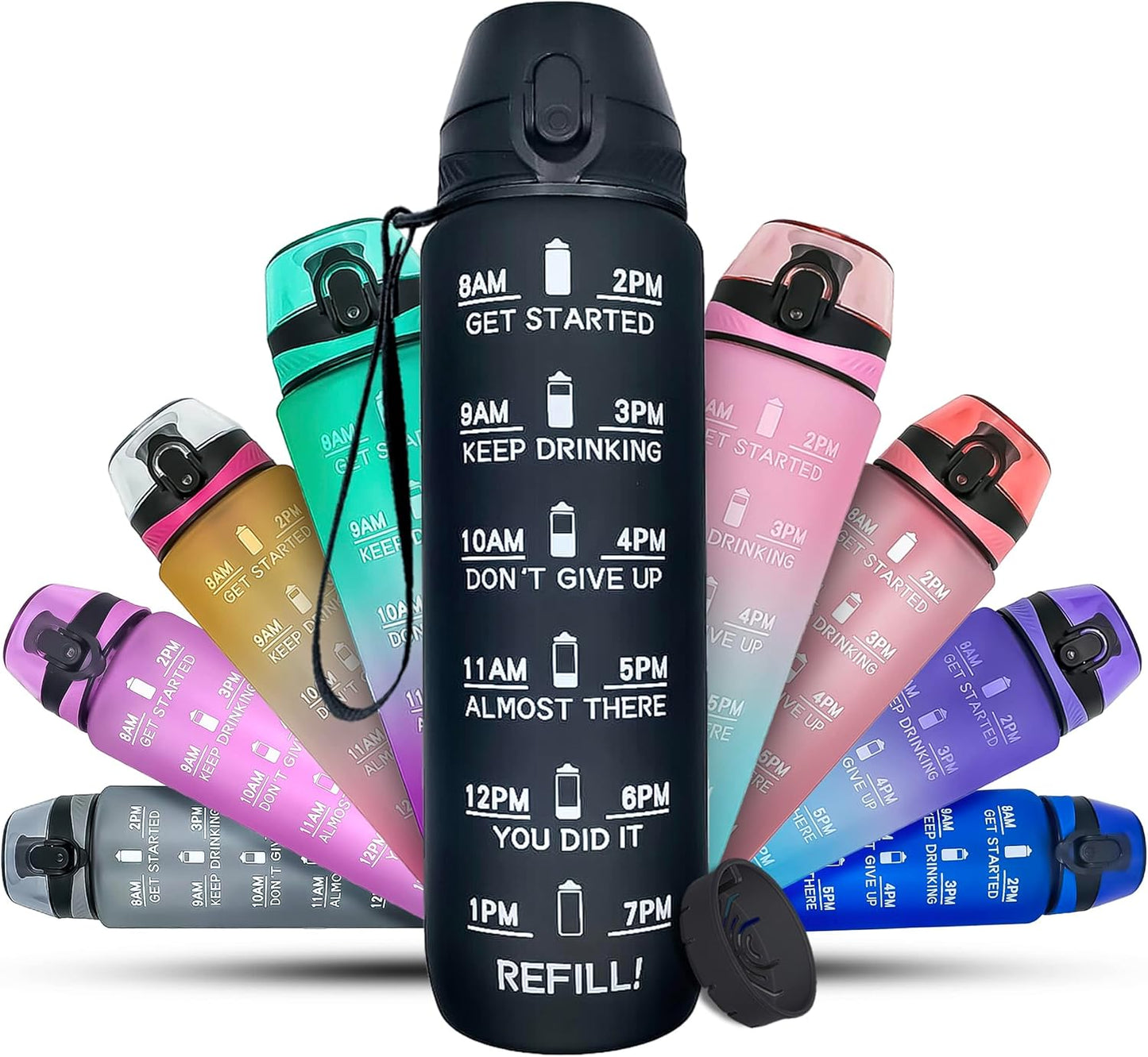 Active 100 Water Bottle 1L, Sports Water Bottle with Time Markings