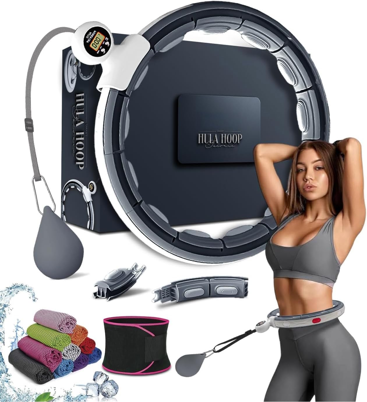 Active 100 Smart Weighted Hula Hoop For Adults, Detachable Fitness Ring With 360 Degree Auto-Spinning Ball Massage