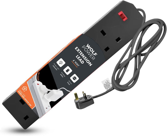 Wolf Power Heavy Duty Extension Lead UK Pin Plug and Cable, Multi Socket Mains Strip