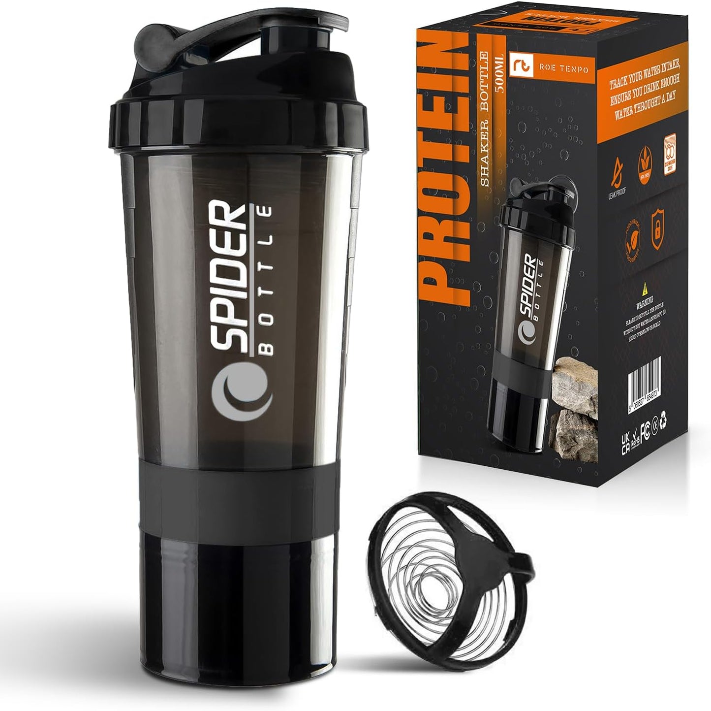 Roe Tenpo Protein Shaker Bottle 500ml with Extra Compartment