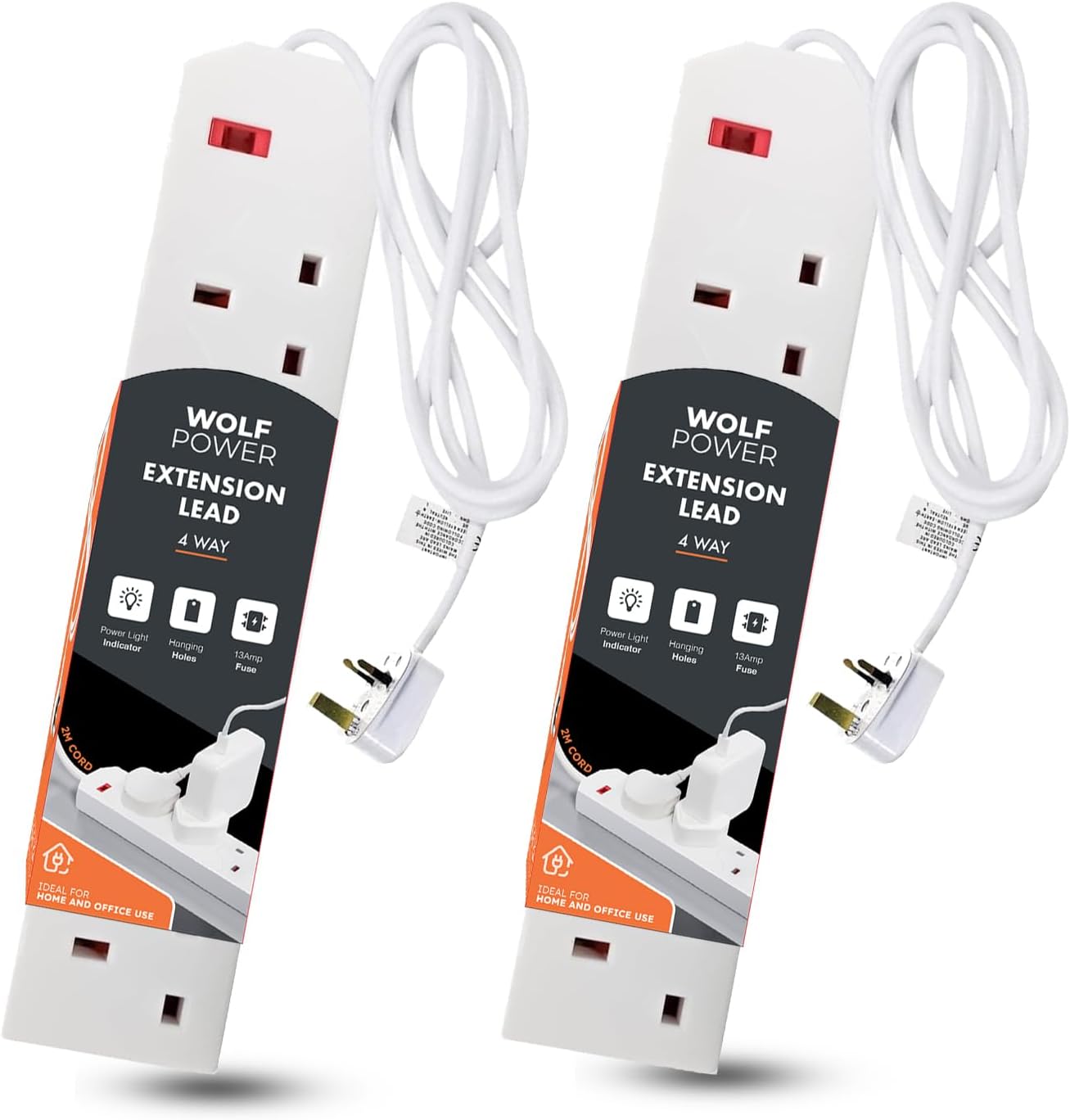 Wolf Power Heavy Duty Extension Lead UK Pin Plug and Cable, Multi Socket Mains Strip