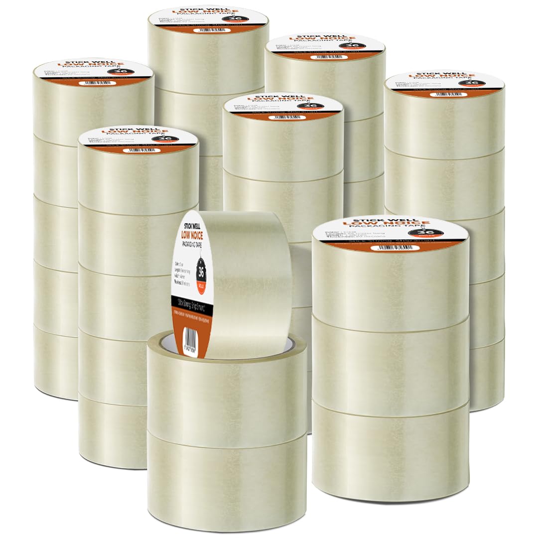 Stick Well Clear Packaging Tape – 36 Rolls (48mm x 66m) | Strong Heavy Duty Clear Packaging Tape