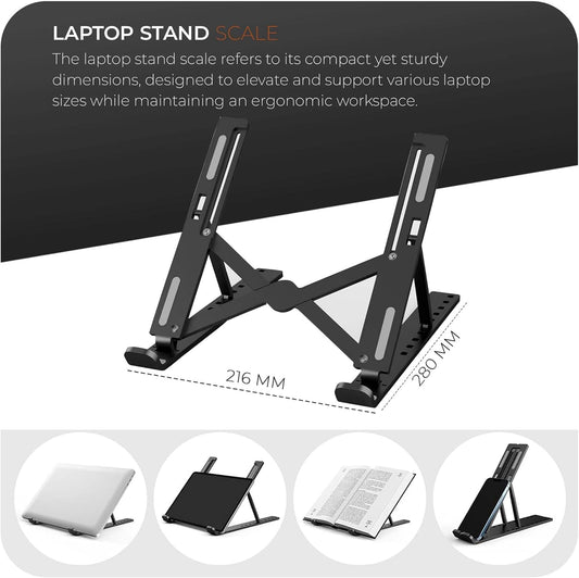 Roe Tenpo Adjustable Laptop Stand for Desk, 6-Angle Laptop Riser Portable Laptop Holder, Air-Ventilated Cooling Notebook Stand for Compatible with MacBook Air, Pro, Dell 10-15.6”