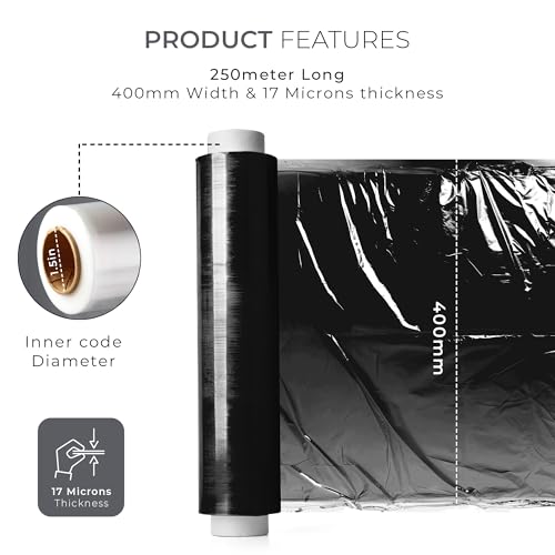 Roe Tenpo Stretch Shrink Wrap Roll - 400mm X 250m, Strong, Water & Moisture Proof, Industrial Strength Cling Film, Plastic Wrap, for Luggage, Pallet Wrap & Packaging