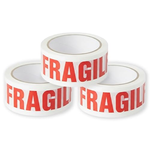 Stick Well Fragile Packing Tape, 48mm x 66m, 6 Rolls, Low Noise Parcel Tape, Secure & Sticky, Heavy Duty Tape for Packing Parcels, Moving House, Cardboard Boxes & Cartons