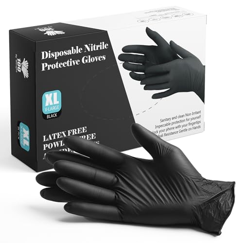 PurGlove Black Nitrile Disposable Gloves, Latex-Free, Powder-Free, Ideal Nitrile Gloves for Food Handling, Beauticians, Tattooists, Cleaning, and Multi-Purpose Use