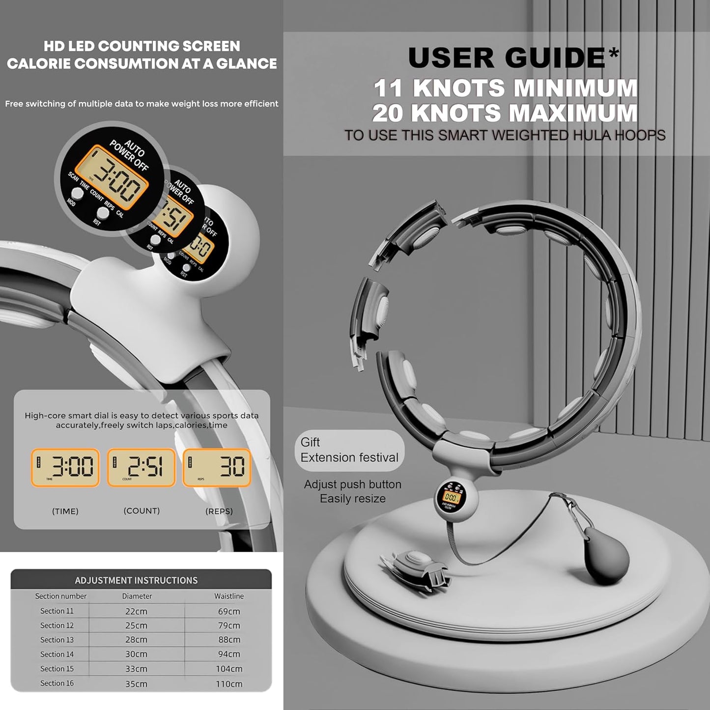 Active 100 Smart Weighted Hula Hoop For Adults, Detachable Fitness Ring With 360 Degree Auto-Spinning Ball Massage