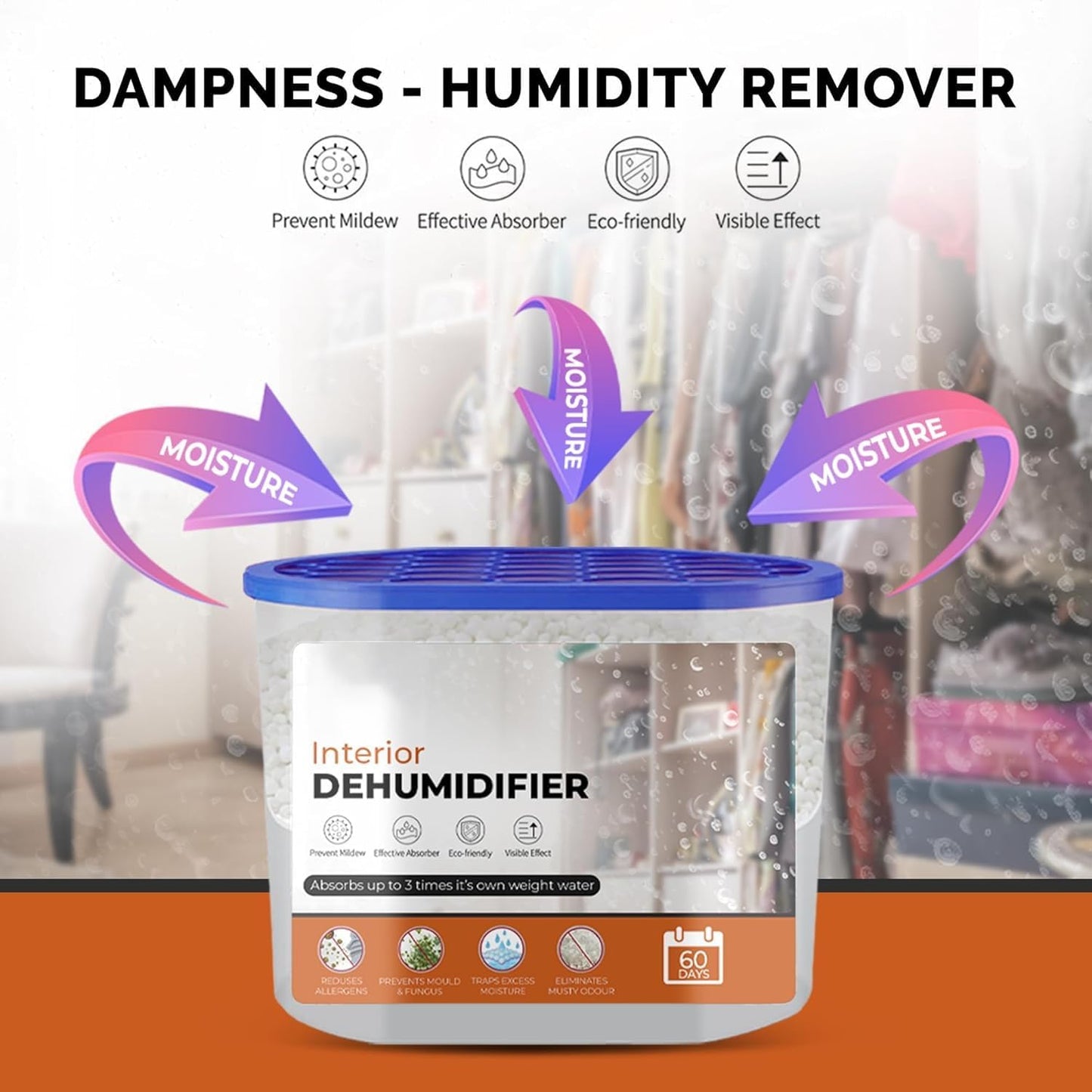 Roe Tenpo Dehumidifier 500ml, Pack Of 5 Moisture Absorbers Condensation Remover Dehumidifiers For home