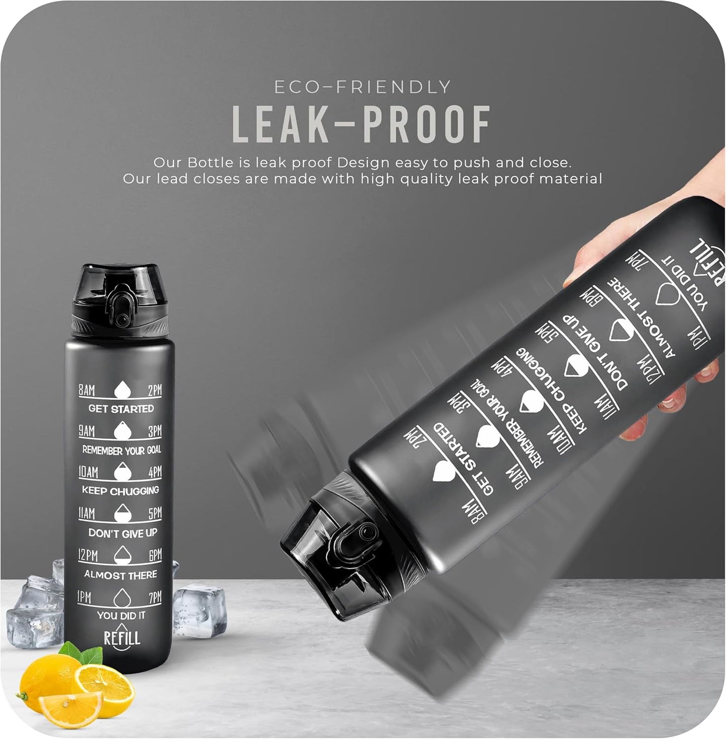 Roe Tenpo Water Bottle 1L, Sports Water Bottle with Time Markings
