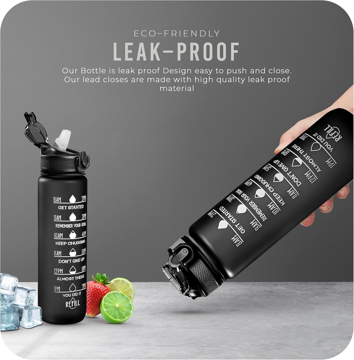 Roe Tenpo Sports Water Bottle with Straw and Time Marking, and 32OZ Capacity