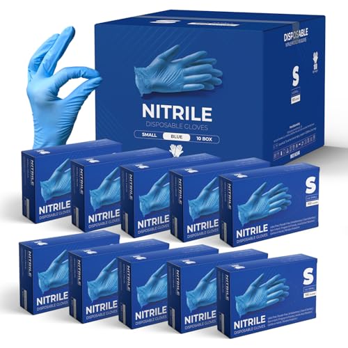 Glovein Disposable Gloves, Blue Nitrile Gloves, Powder-Free, Latex-Free, Strong with Textured Grip, Multipurpose for Food Handling, Cleaning, Automotive & DIY