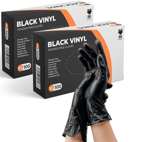 PRAIMA Black Vinyl Gloves, Powder Free & Latex Free, Multi-Purpose Black Disposable Gloves for Food Handling, Cooking, Cleaning & Medical Use