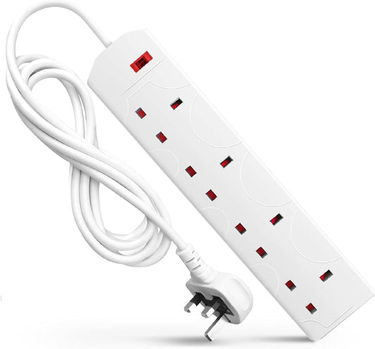 Scott 11 Extension Lead with UK Plug, 4 Way Power Strip with 2 Metre Cable, Wall Mountable Multi Socket for Home, Office, Bedroom & Kitchen