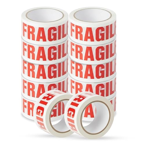 Stick Well Fragile Packing Tape, 48mm x 66m, 6 Rolls, Low Noise Parcel Tape, Secure & Sticky, Heavy Duty Tape for Packing Parcels, Moving House, Cardboard Boxes & Cartons
