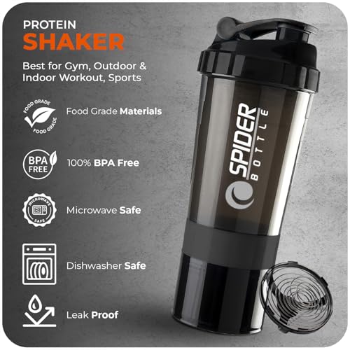 Active 100 Protein Shaker Bottle 500ml With Extra Compartment - Gym Shaker Bottle For Men & Women, Perfect For Protein Shakes & Supplements