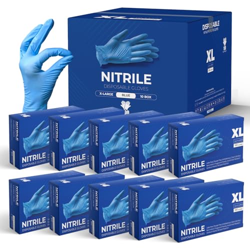 Glovein Disposable Gloves, Blue Nitrile Gloves, Powder-Free, Latex-Free, Strong with Textured Grip, Multipurpose for Food Handling, Cleaning, Automotive & DIY