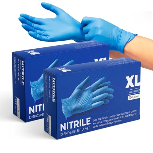 Glovein Disposable Gloves, Blue Nitrile Gloves, Powder-Free, Latex-Free, Strong with Textured Grip, Multipurpose for Food Handling, Cleaning, Automotive & DIY
