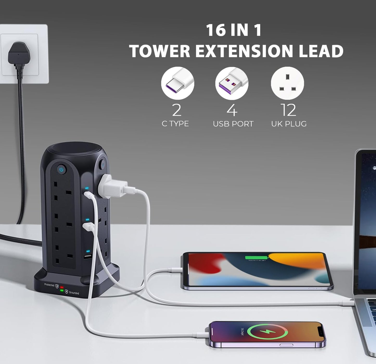 Wolf Power Tower Extension Lead with USB Slots