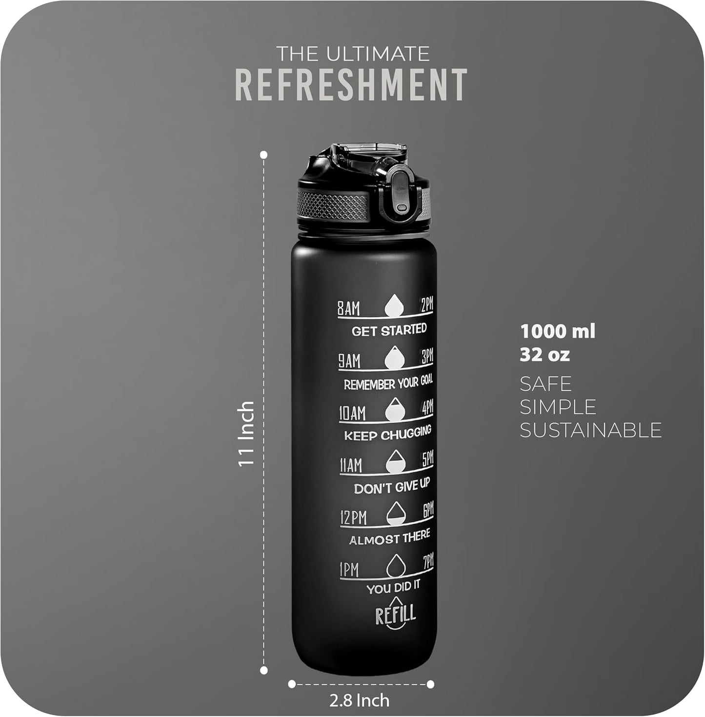 Roe Tenpo Sports Water Bottle with Straw and Time Marking, and 32OZ Capacity